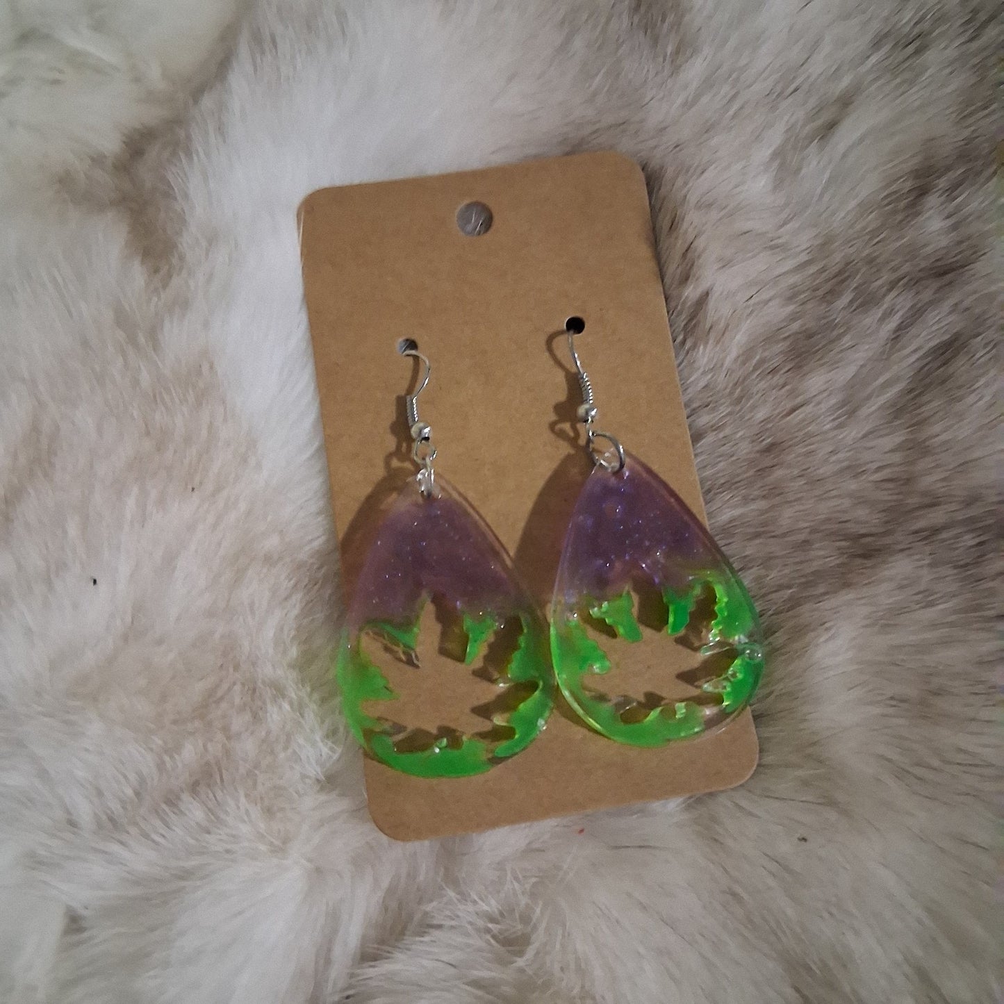 Pretty 420 "Maple Leaf" Epoxy Resin Dangle Earrings Handmade