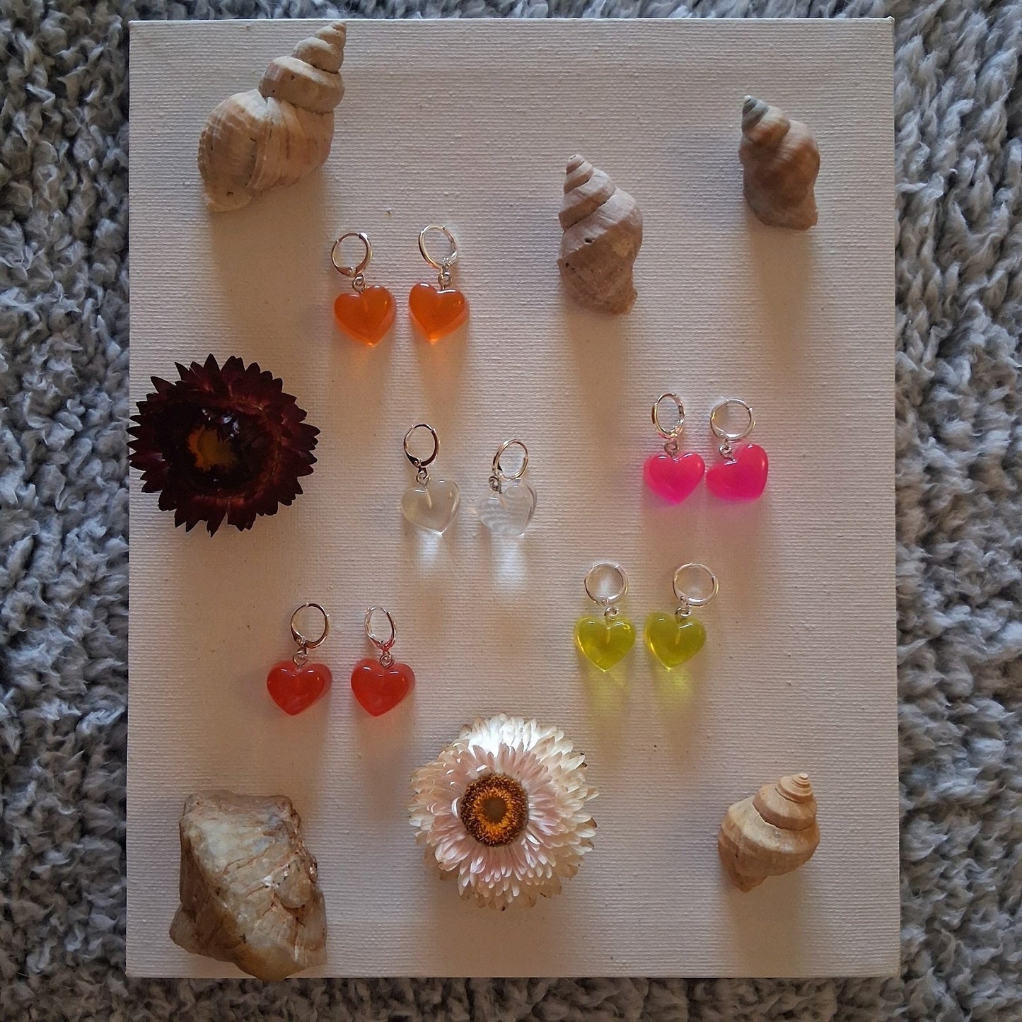 Yellow HEART earrings Resin Silver Dangle Circle Leverback