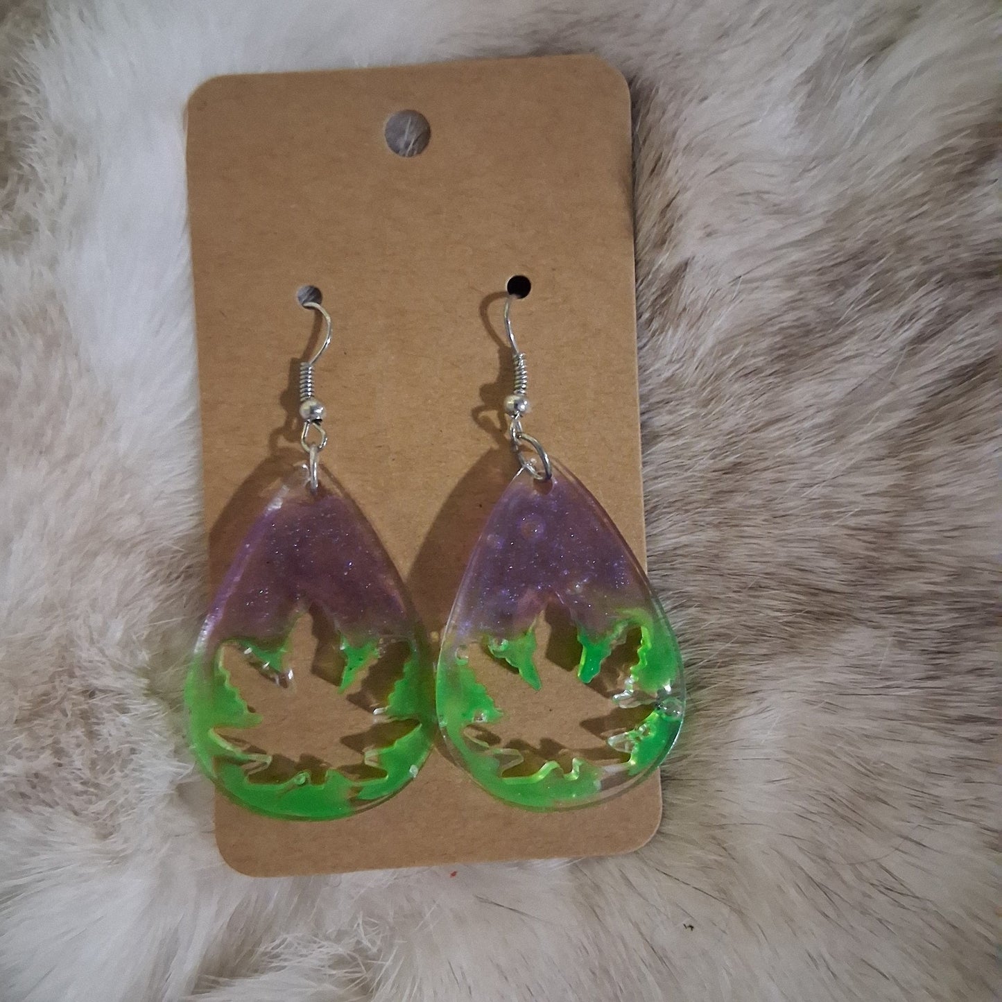Pretty 420 "Maple Leaf" Epoxy Resin Dangle Earrings Handmade
