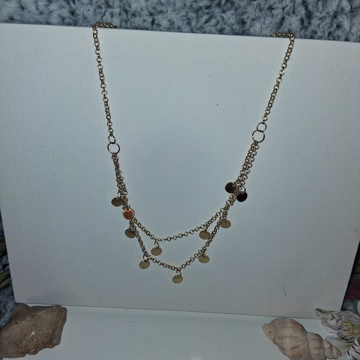 Gold Boho Necklace Gypsy Disc Charms Dangle Dance Dress Up Necklace Handmade