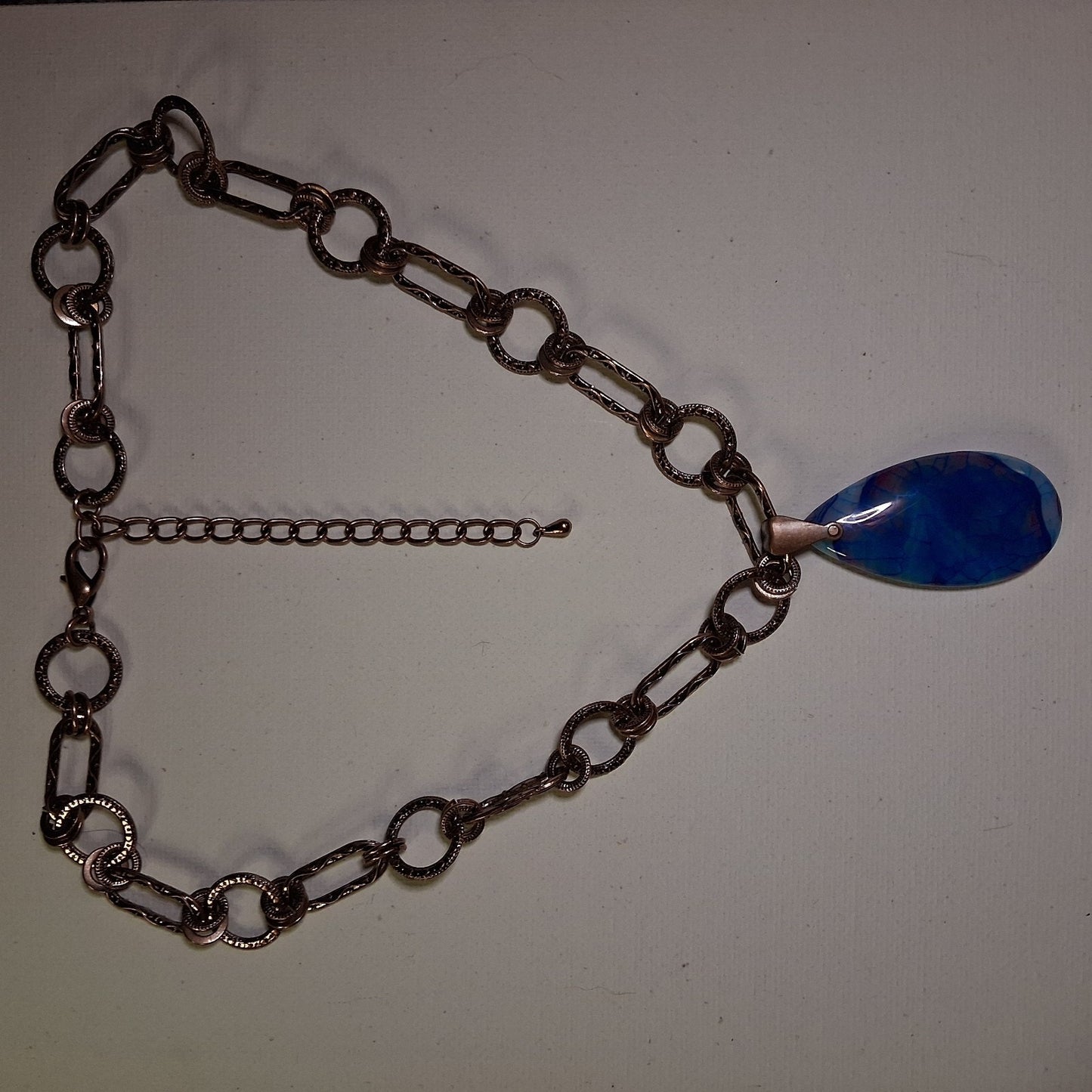Handmade Brass And Blue Stone Pendant Rustic Elegant Necklace