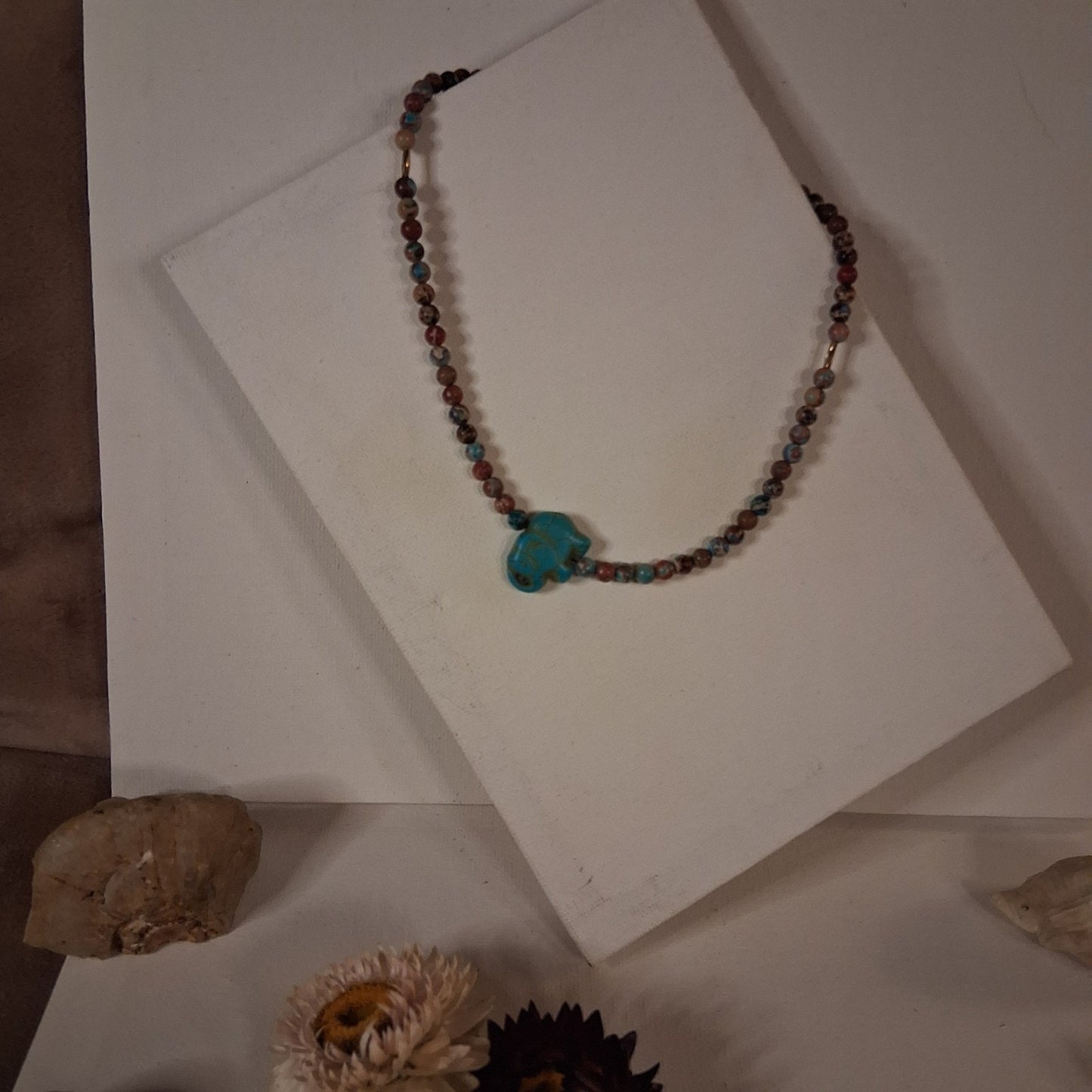 Blue Elephant CHOCKER necklace Ceramic And Stone Crystal Beads