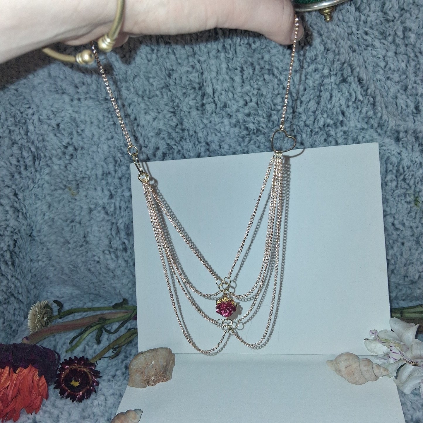 Beautiful Elegant ROSE AND GOLD Layered Chain Necklace