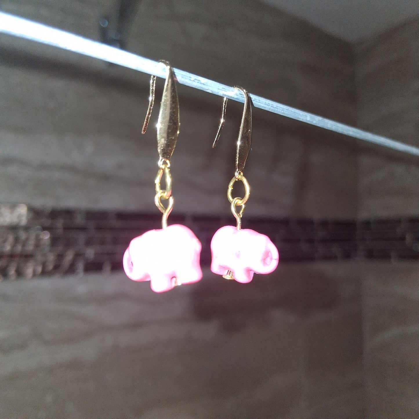 Super Cute Light Pink And Gold Elephant Earrings Boho Minimalist