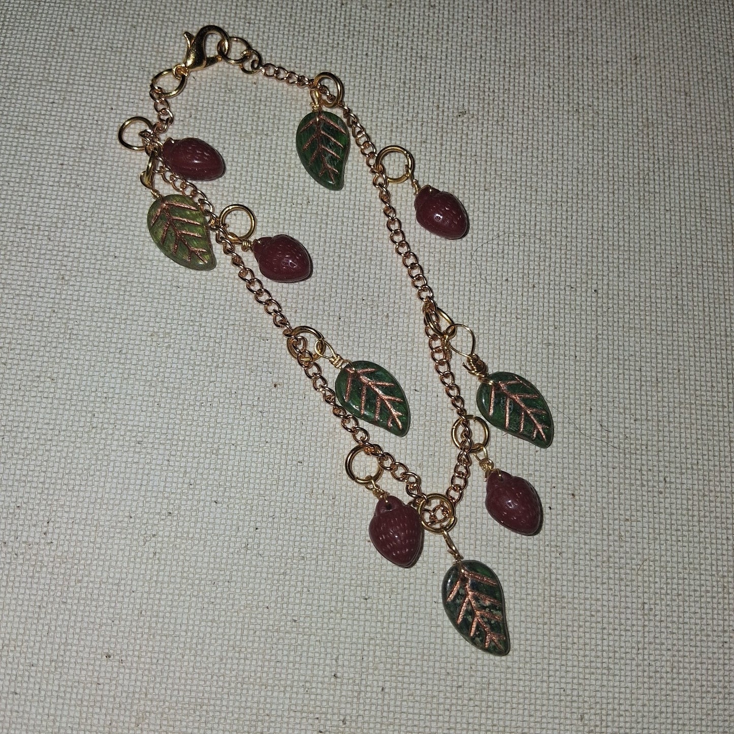 Adorable handmade Strawberry Pendant Bracelet Gold Chain Leaf And Fruit charms