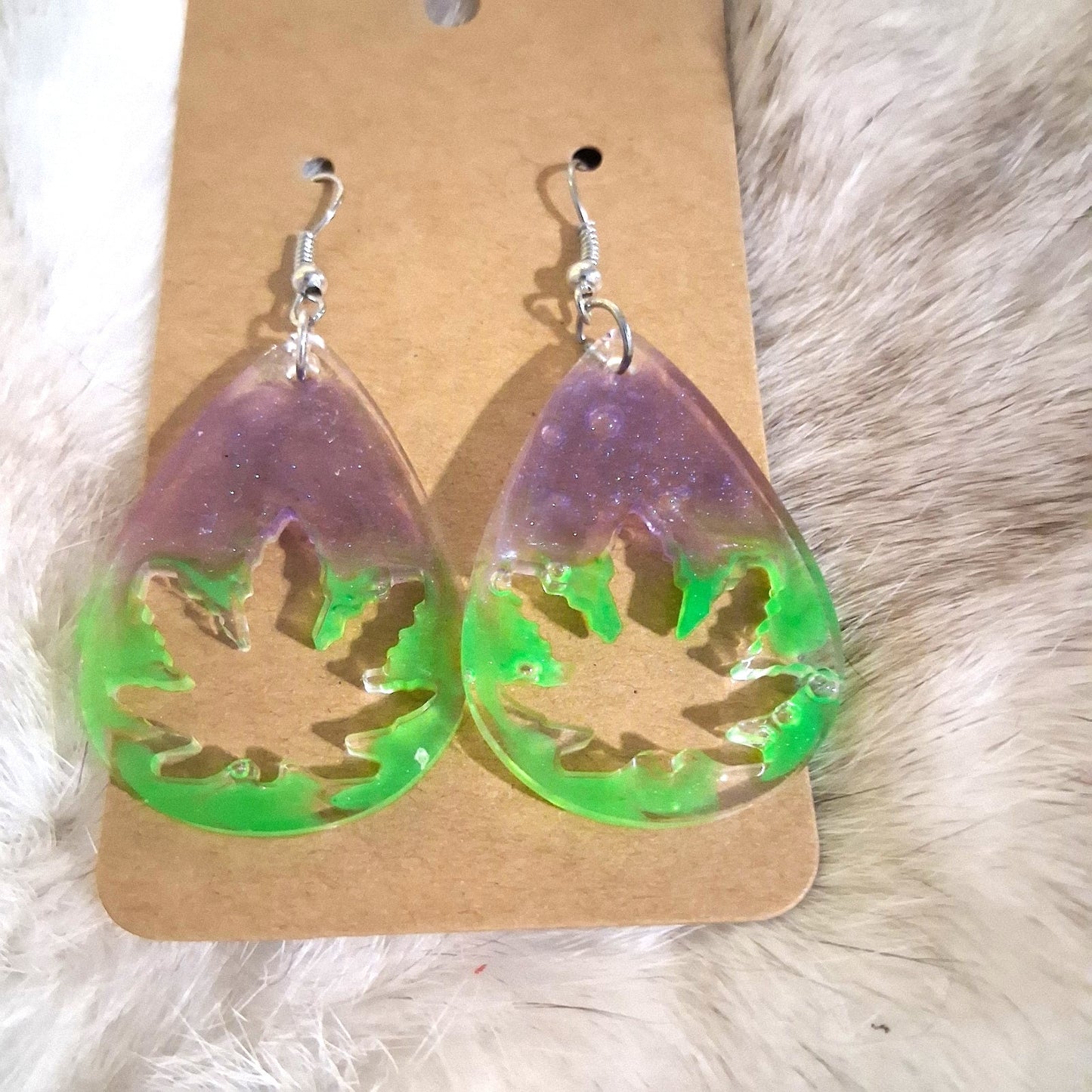 Pretty 420 "Maple Leaf" Epoxy Resin Dangle Earrings Handmade