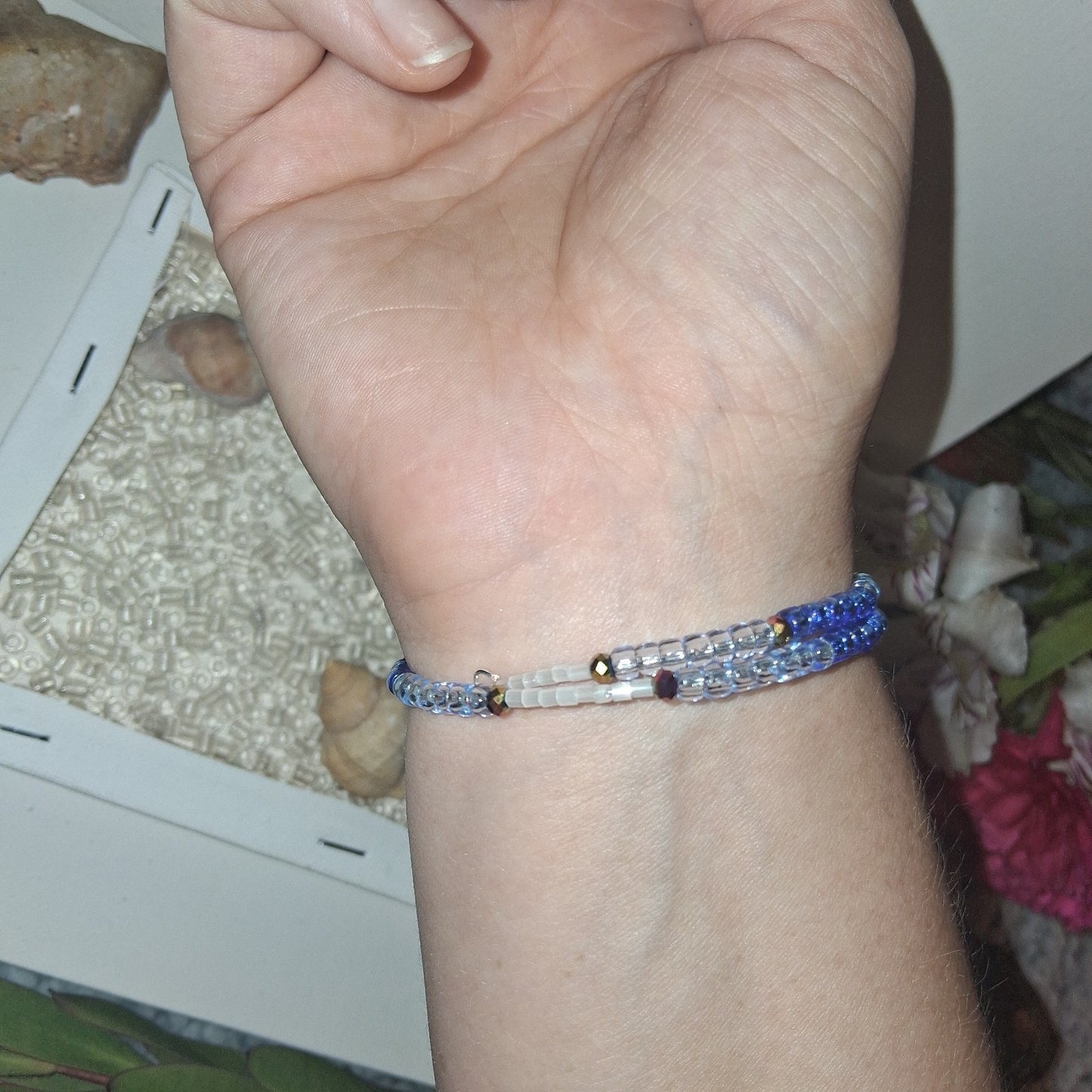 Blue Beaded Wrap Bracelet OSFA Boho Pixie Gypsy