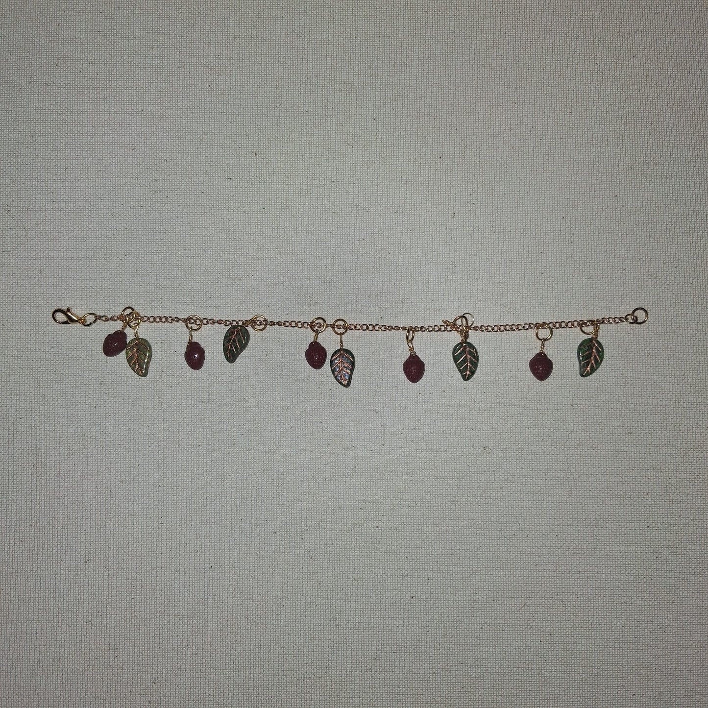 Adorable handmade Strawberry Pendant Bracelet Gold Chain Leaf And Fruit charms