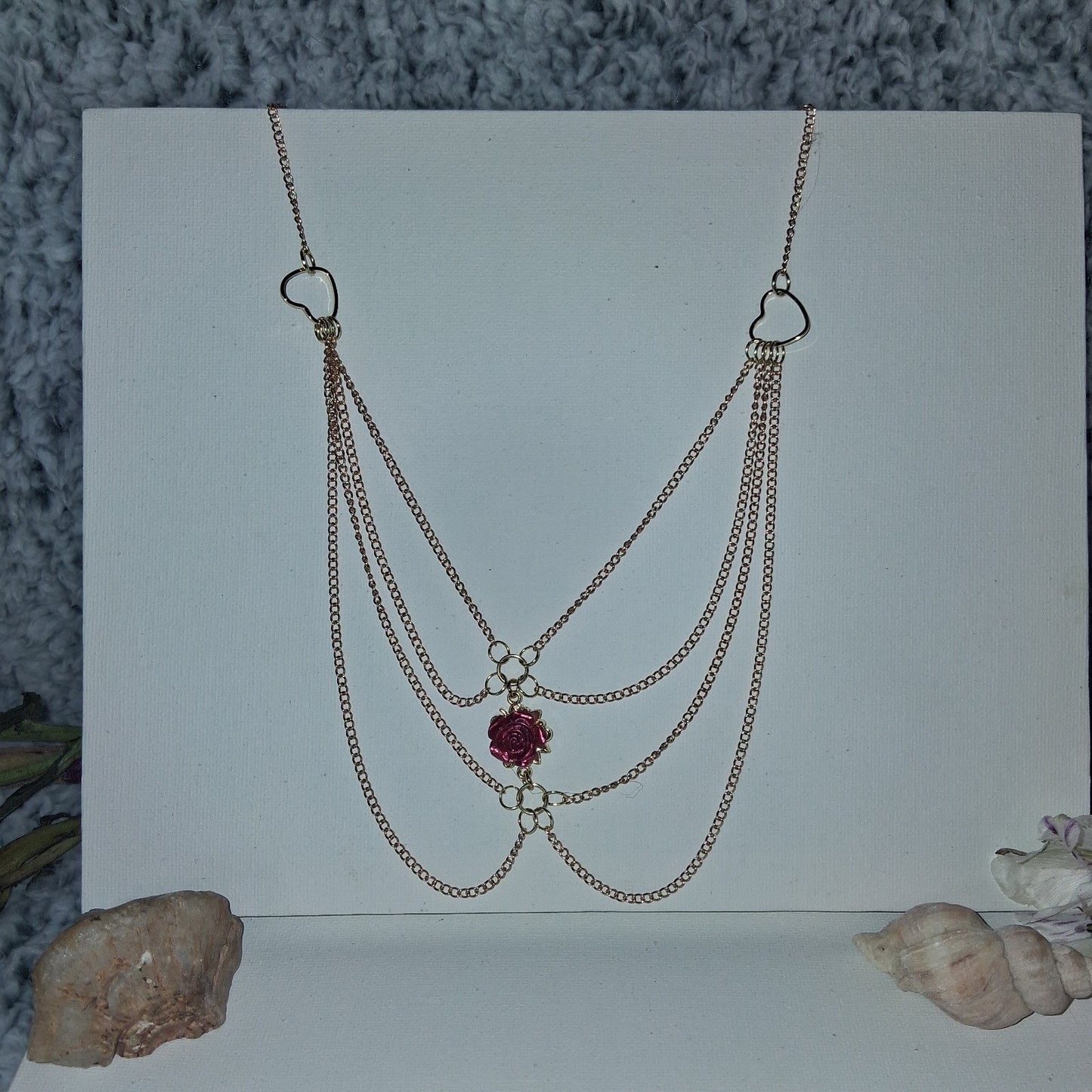 Beautiful Elegant ROSE AND GOLD Layered Chain Necklace