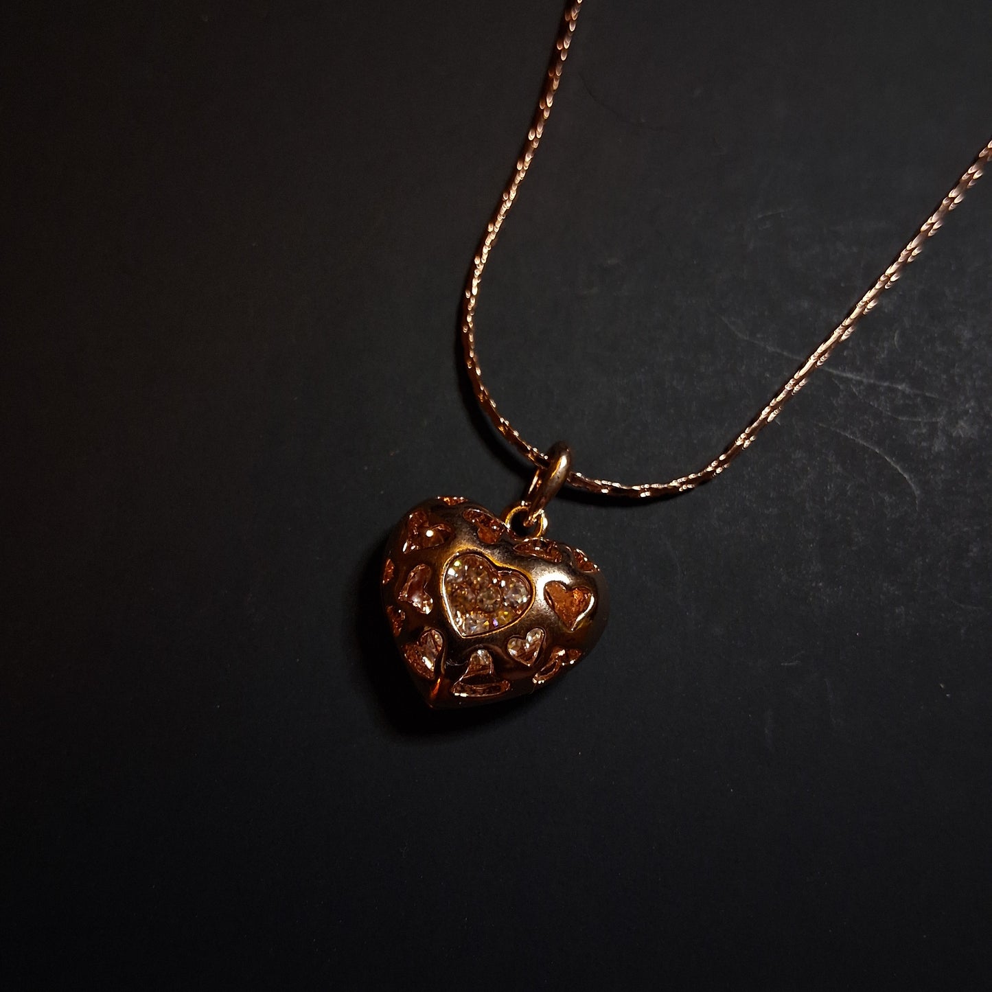 Brassy Copper heart pendant chain necklace