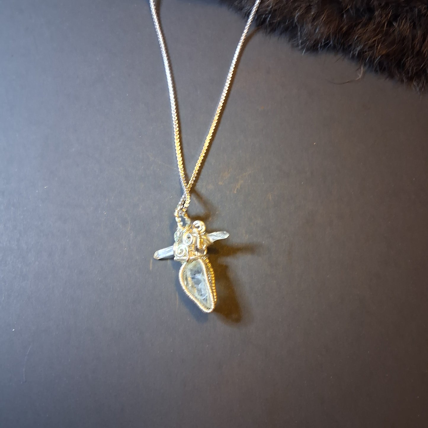 Silver Wire Wrap Quarts Crystal Chain Necklace cross spirit