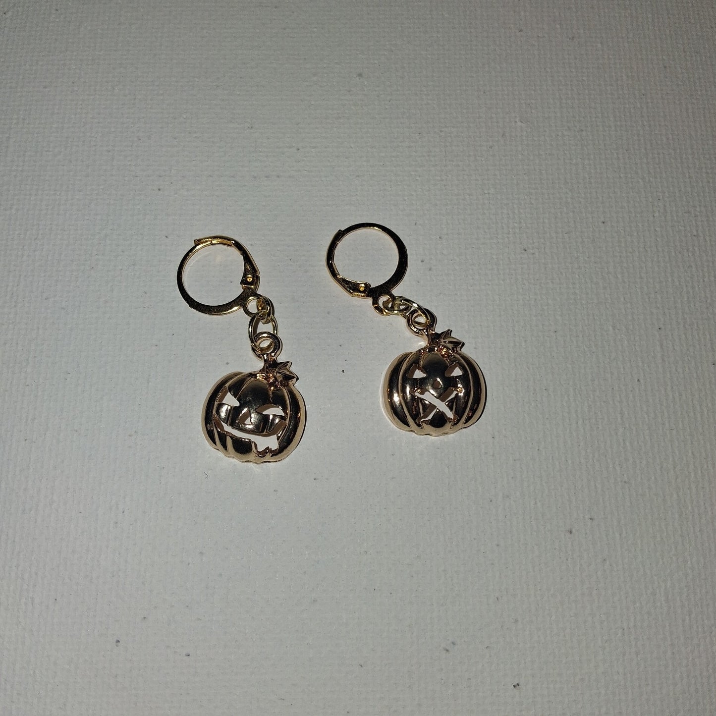 Gold Pumpkin Halloween Earrkng with Carves Faces Asymmetrical Dangle Earrings