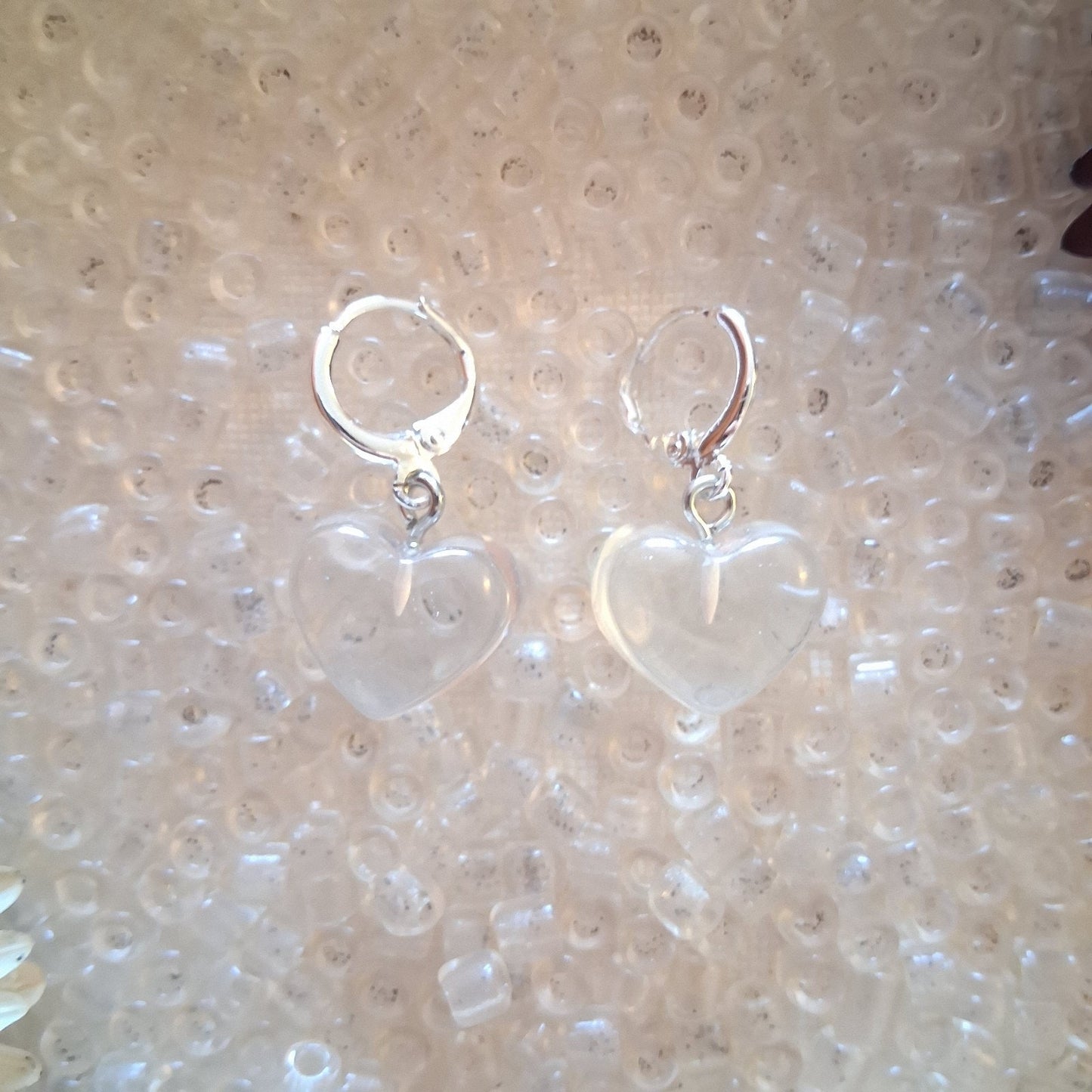 Clear Acrylic Heart Earrings, Silver Circle Leverback Clasps