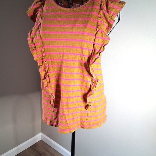 Striped Pink and Yellow Ruffle Sleeve Top