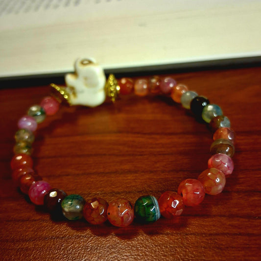 Gorgeous Handmade Stretchy Elephant Wrist Bracelet With Dragon Stone Agate Beads