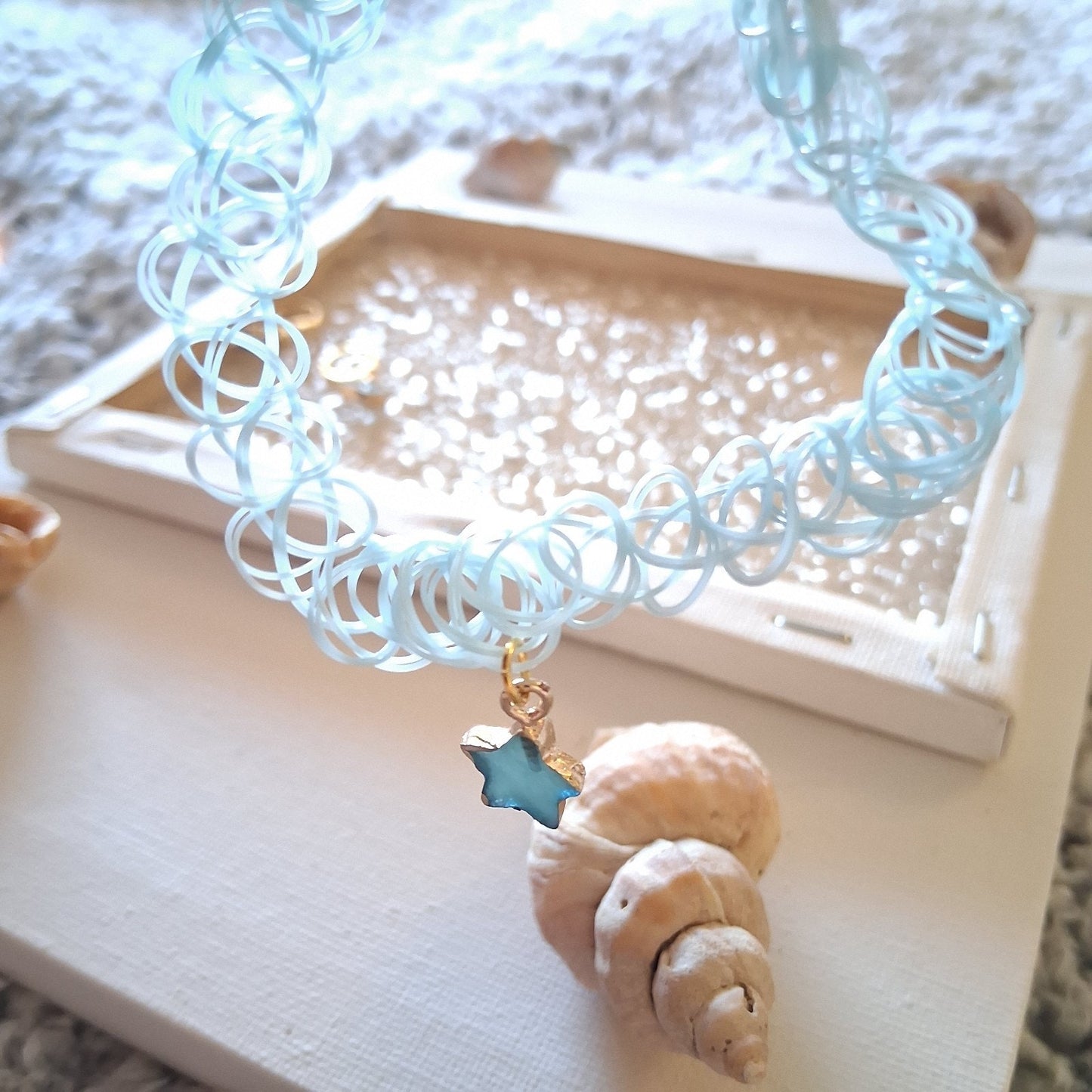 Blue Charming Star Elastic Choker Necklace And Earring Set
