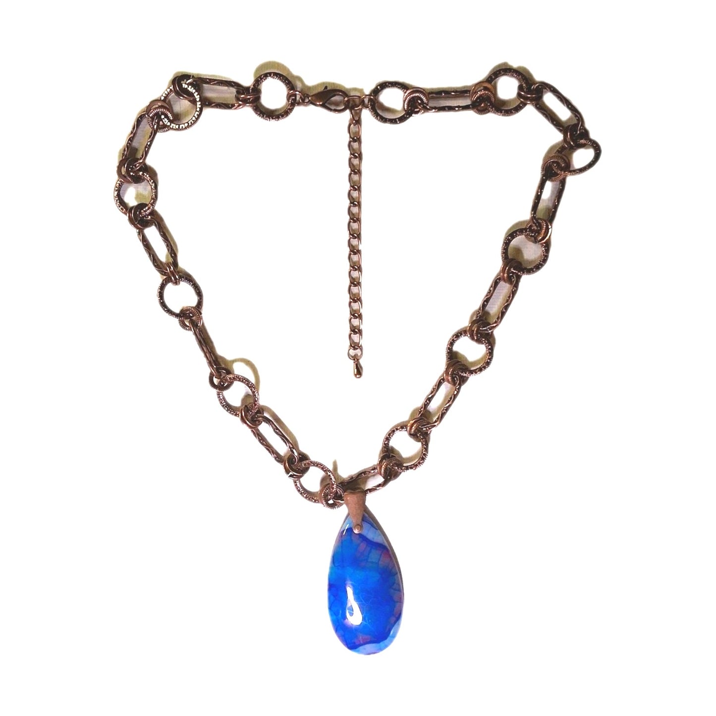Handmade Brass And Blue Stone Pendant Rustic Elegant Necklace