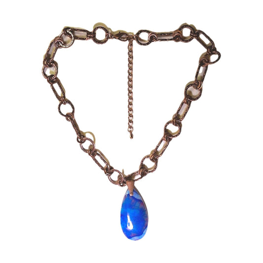 Handmade Brass And Blue Stone Pendant Rustic Elegant Necklace