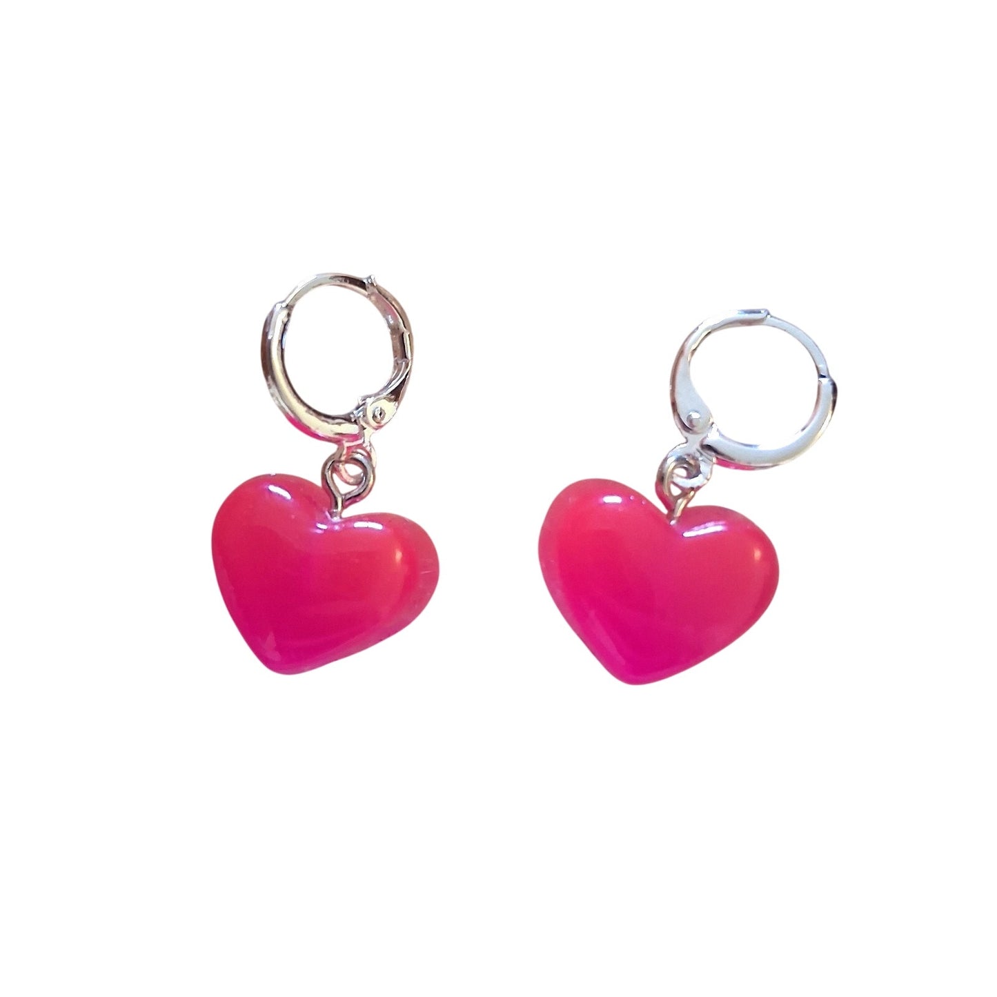 Cute Dangle Bright Pink Silver Earrings Circle Clasp Hook