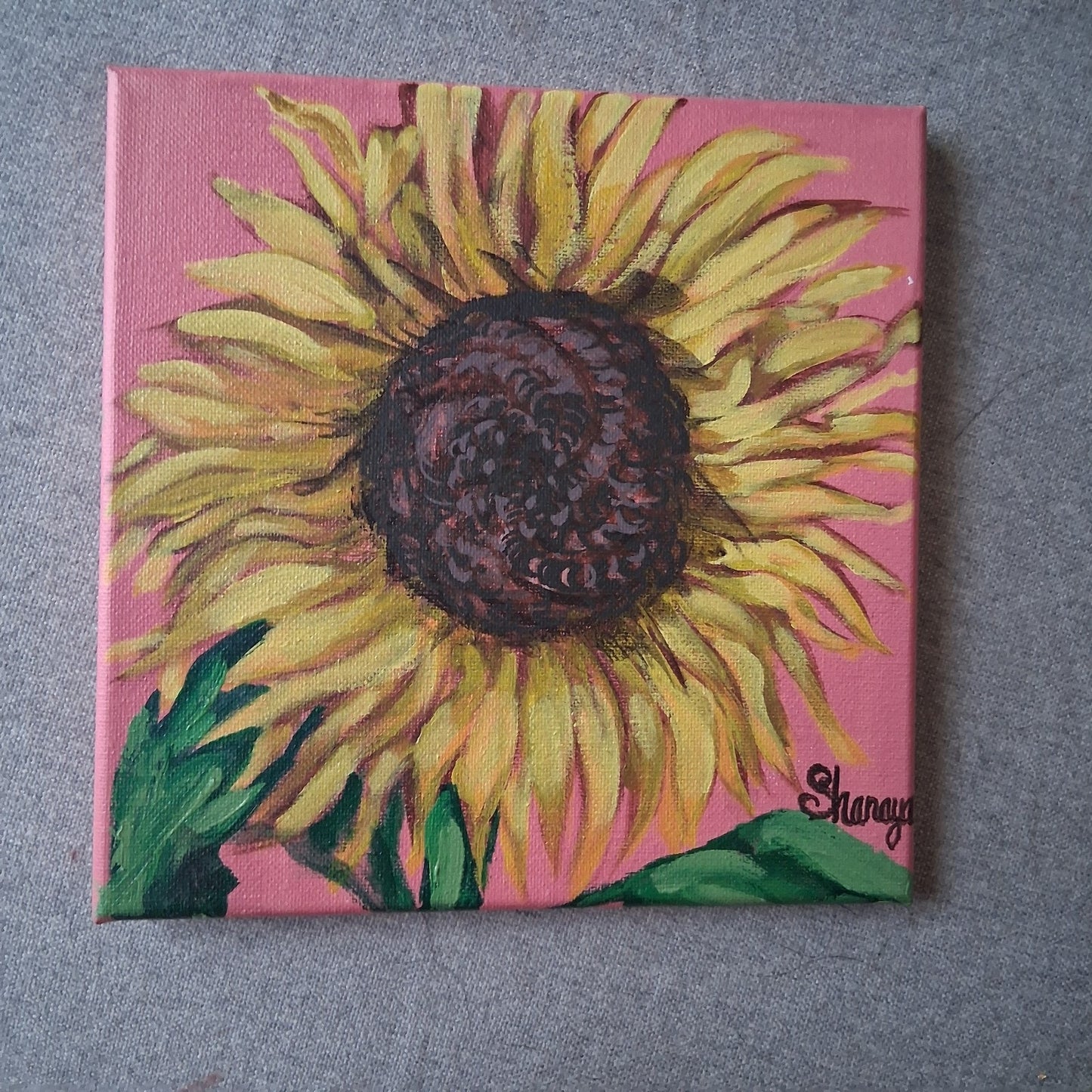 Beautiful Unflower Acrylic Painting Original Flower Wall Art Pink Yellow Green
