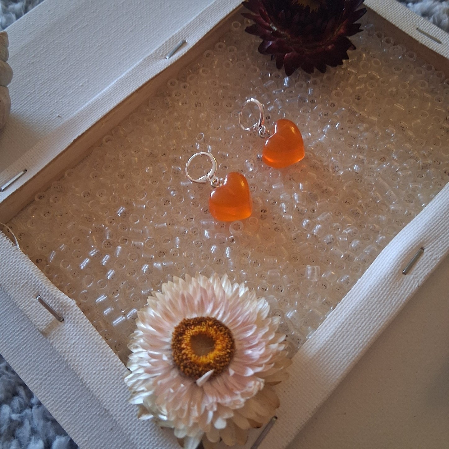SUNSET ORANGE HEART EARINGS PERFECT FOR SUMMER AND FALL