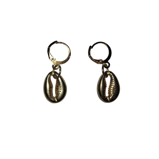 Handmade Shell Earrings Dangle Circle Clasp Gold Tone Metalic