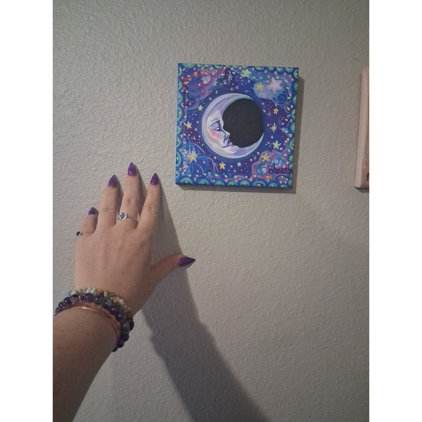 Original Acrylic Feminine Magical Moon Face Painting 6×6