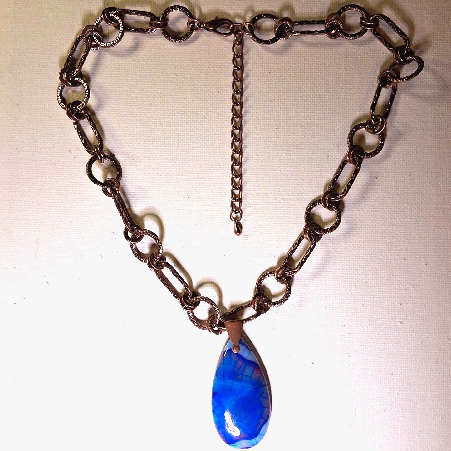 Handmade Brass And Blue Stone Pendant Rustic Elegant Necklace