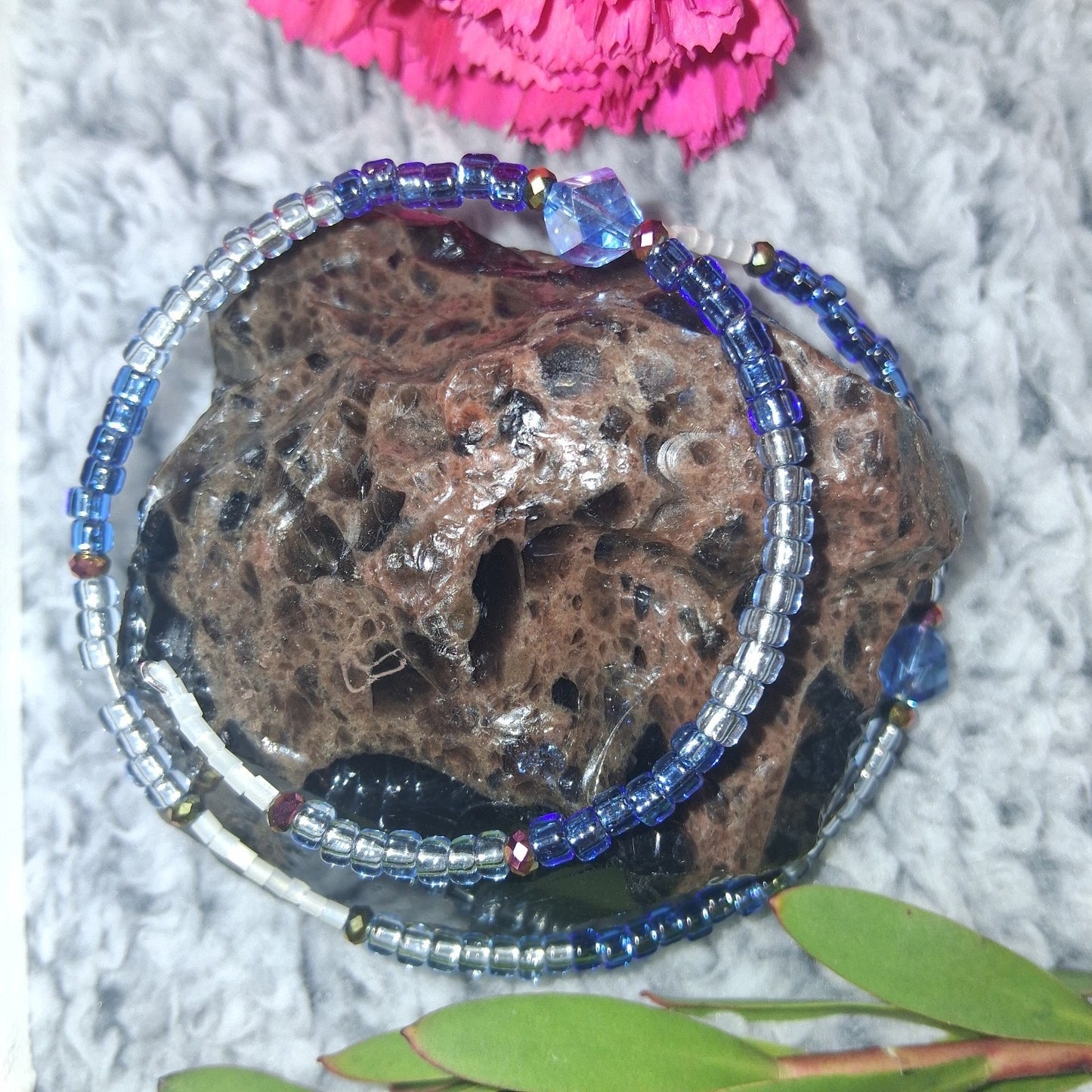 Blue Beaded Wrap Bracelet OSFA Boho Pixie Gypsy