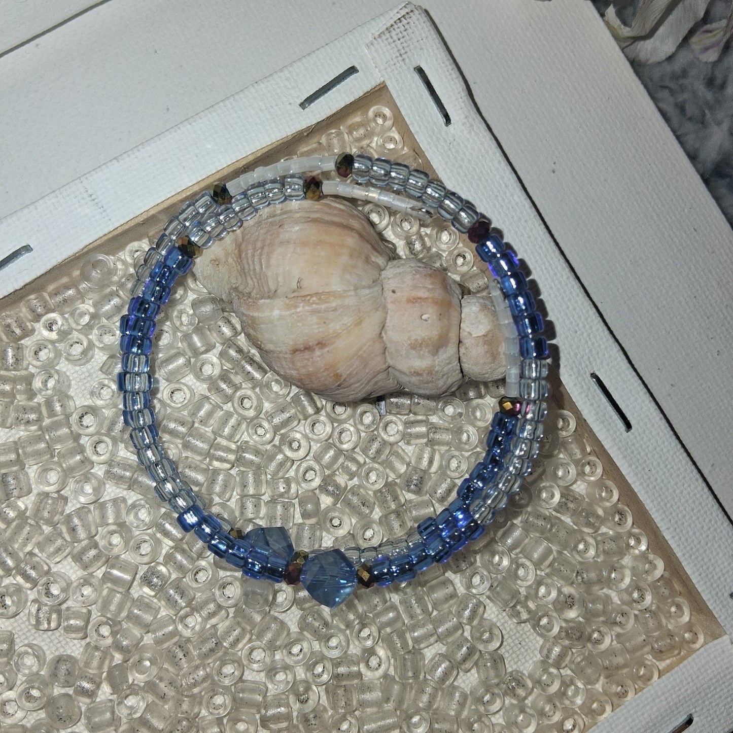 Blue Beaded Wrap Bracelet OSFA Boho Pixie Gypsy
