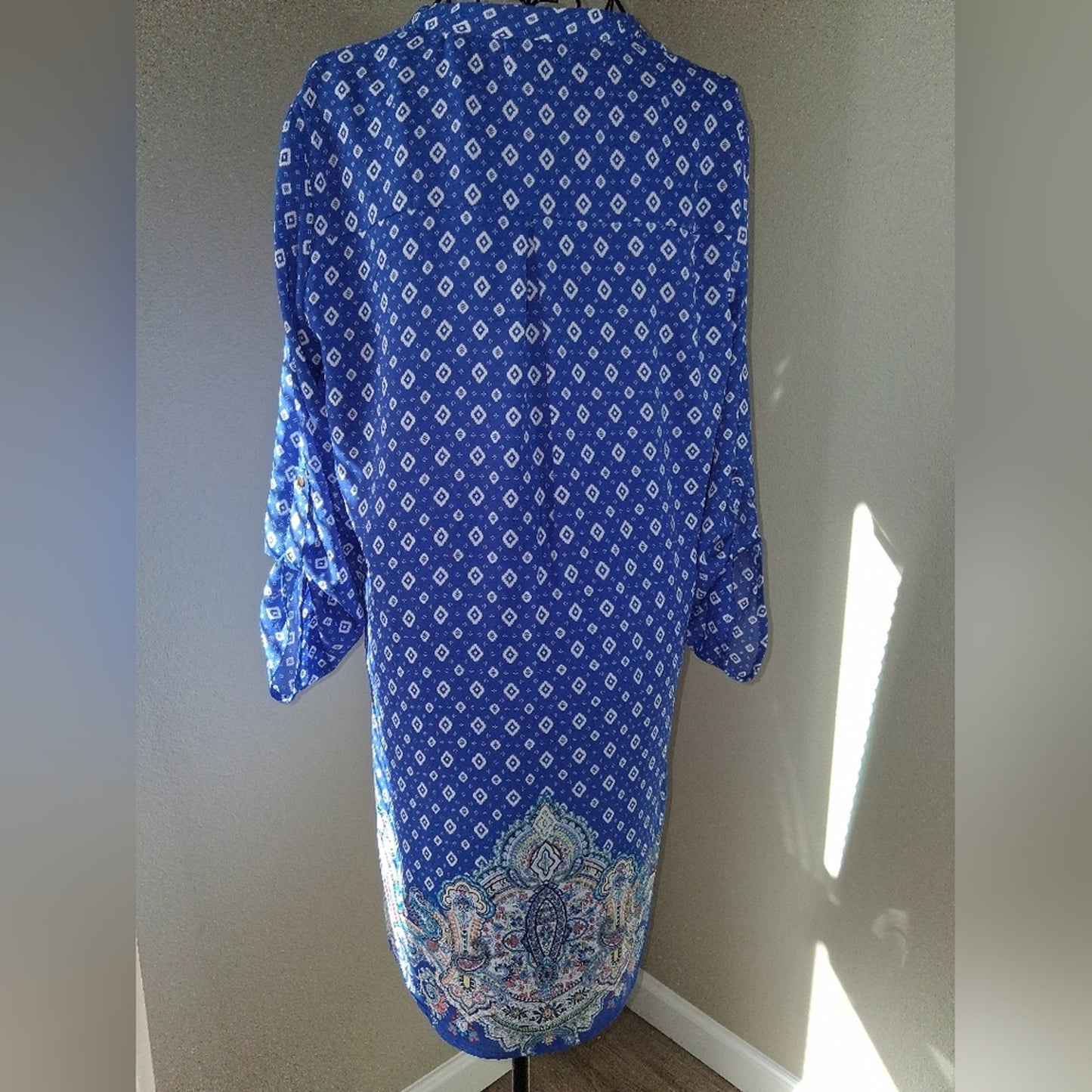 Blue Patterned Long Sleeve Top