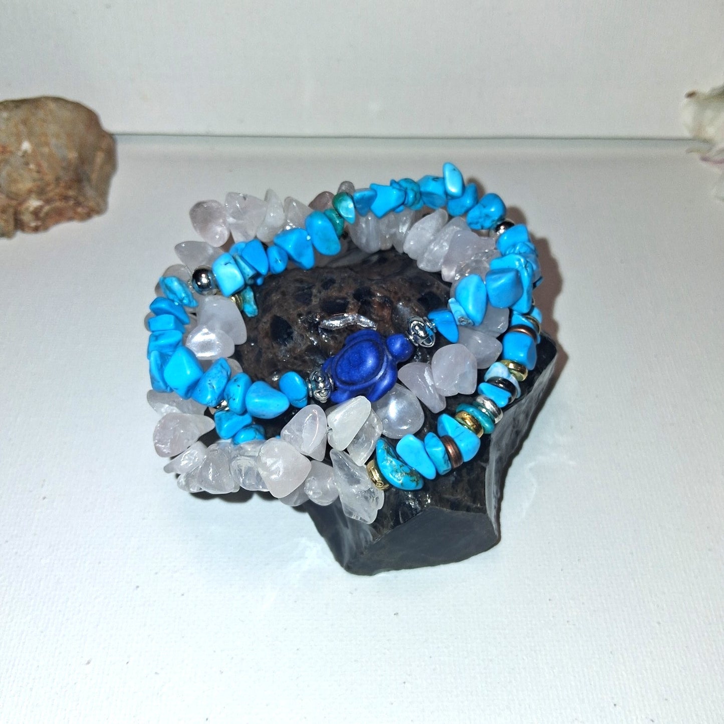 3 Ocean Theme Boho Turtle Bracelet Set, Handmade Elastic Multicolor