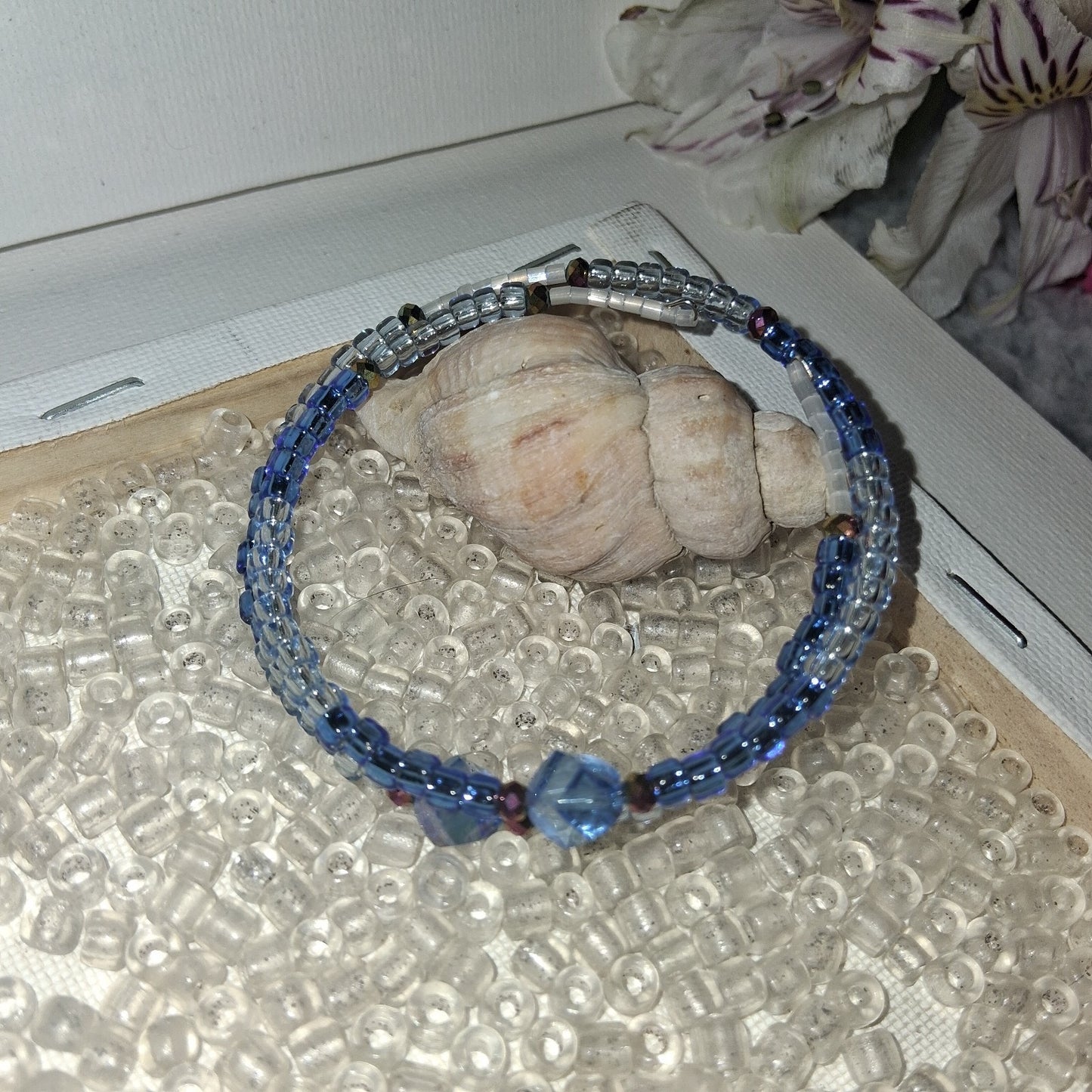 Blue Beaded Wrap Bracelet OSFA Boho Pixie Gypsy