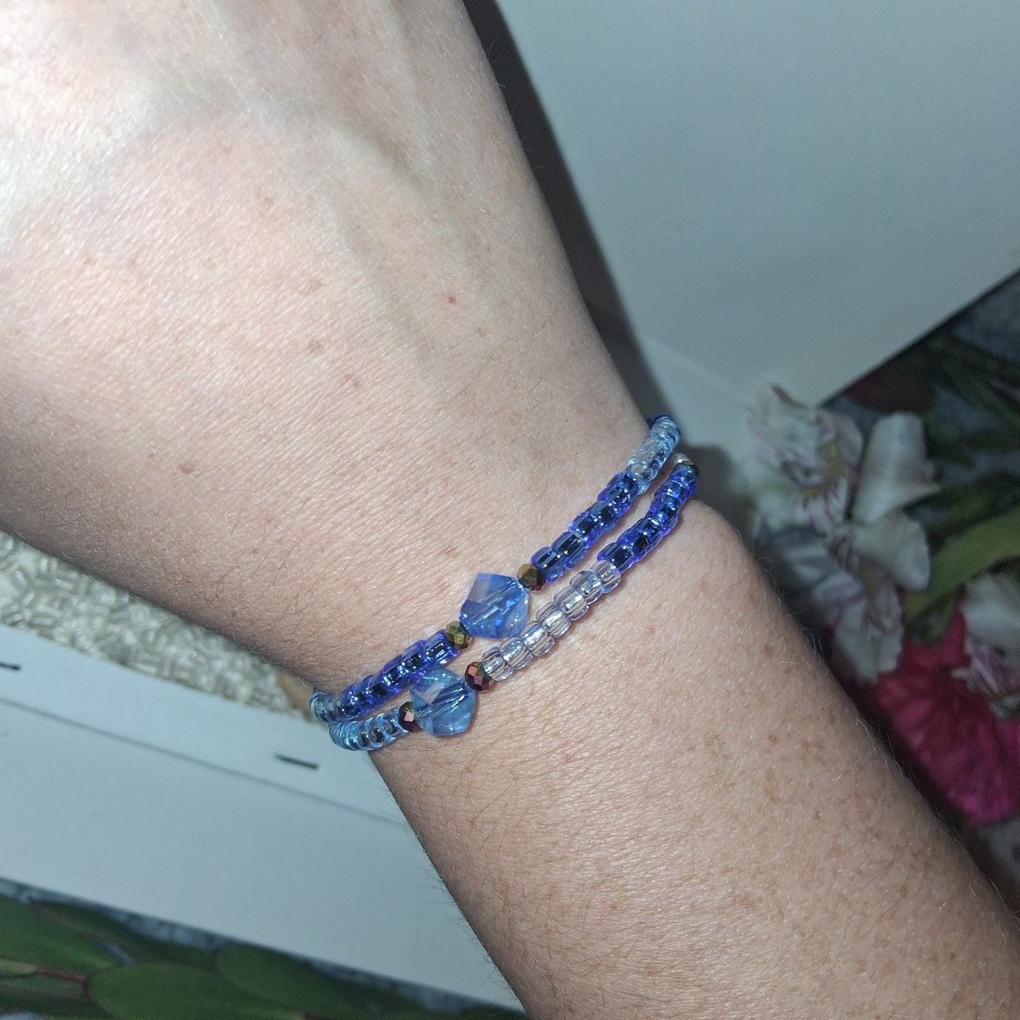 Blue Beaded Wrap Bracelet OSFA Boho Pixie Gypsy