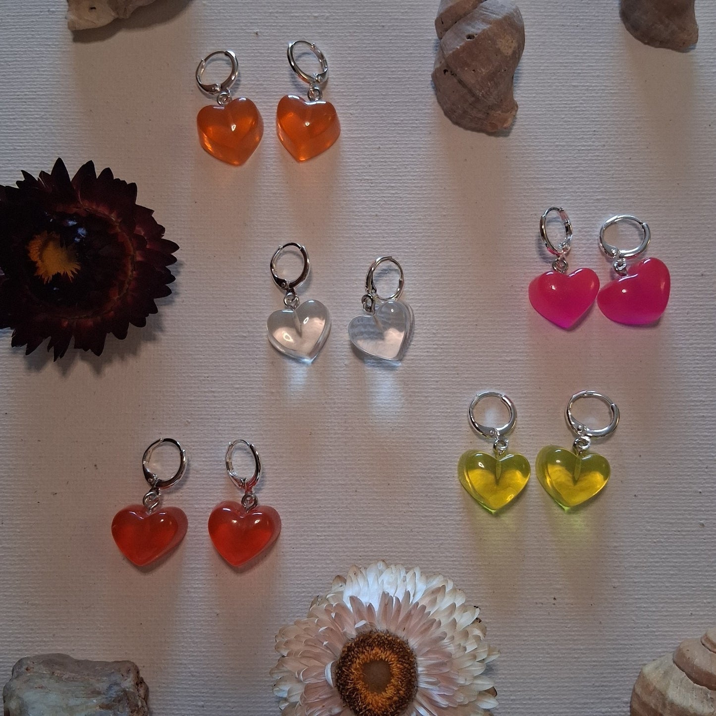 Clear Acrylic Heart Earrings, Silver Circle Leverback Clasps