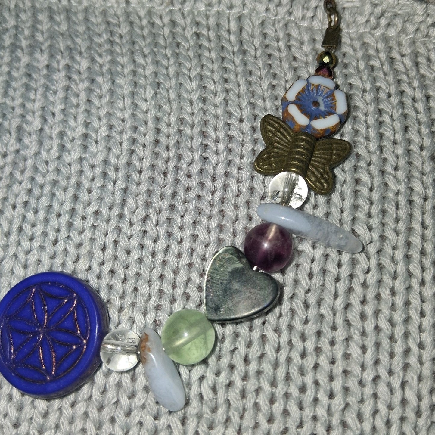 Blue Toned Elegant Whymsical Butterfly Nature Flower Chakra Pendant Necklace