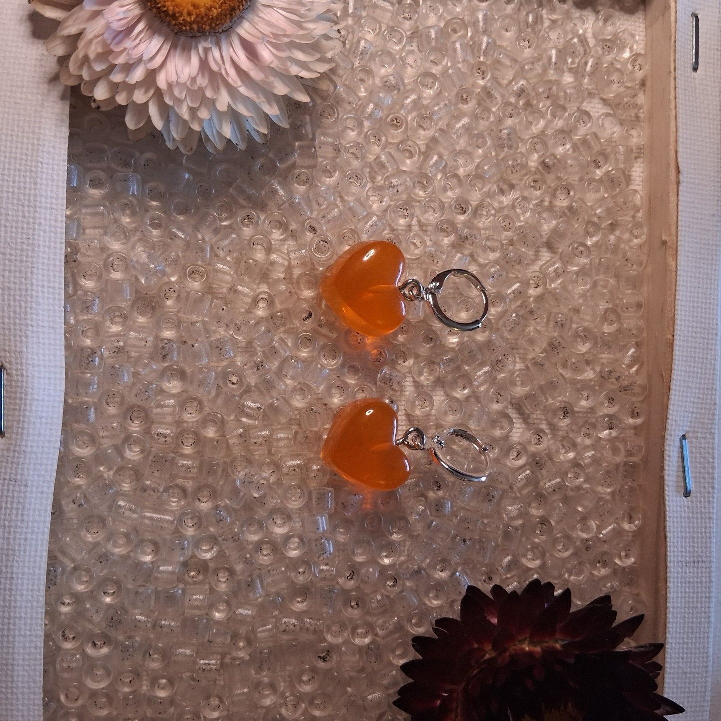 SUNSET ORANGE HEART EARINGS PERFECT FOR SUMMER AND FALL