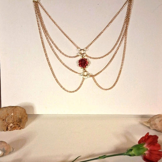 Beautiful Elegant ROSE AND GOLD Layered Chain Necklace