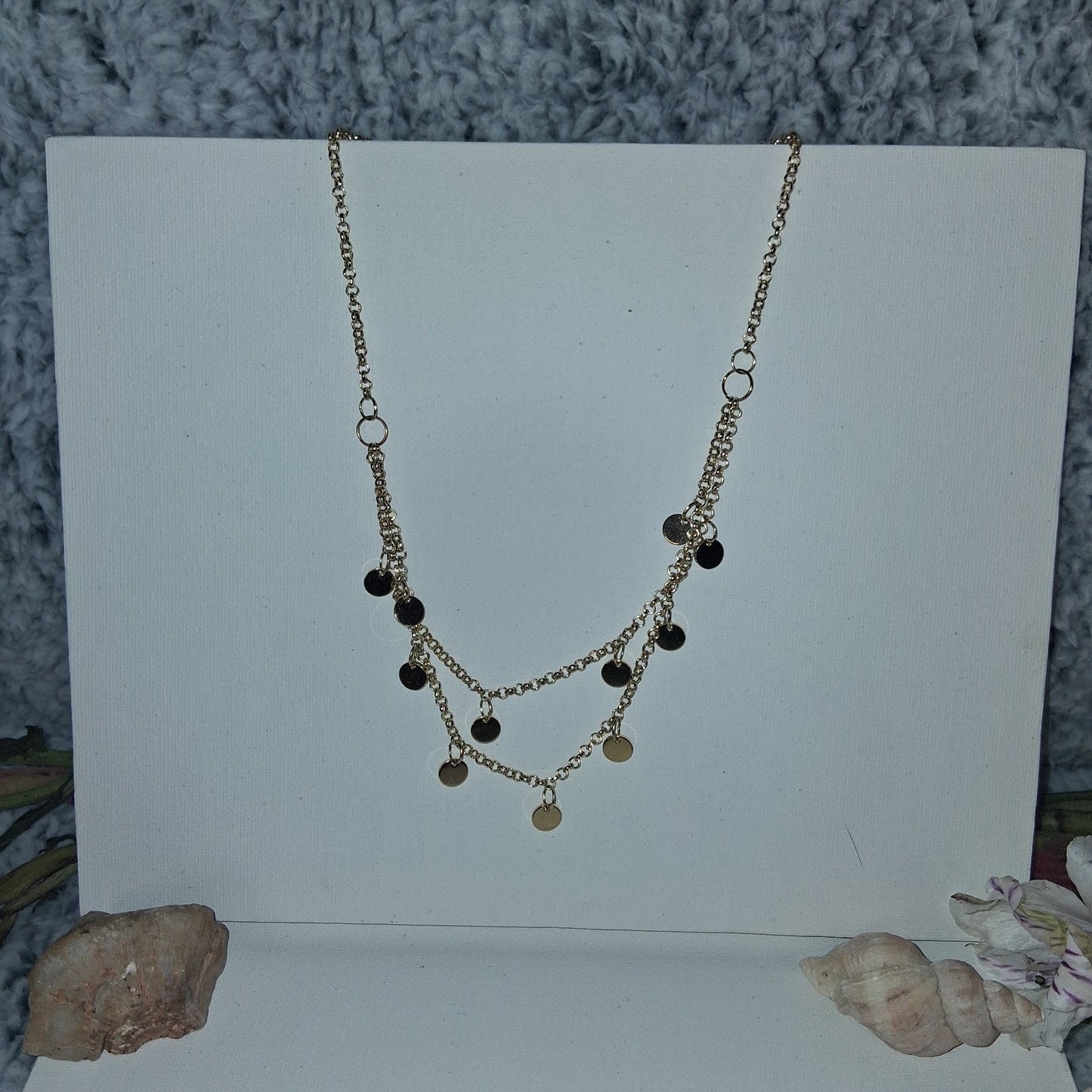 Gold Boho Necklace Gypsy Disc Charms Dangle Dance Dress Up Necklace Handmade