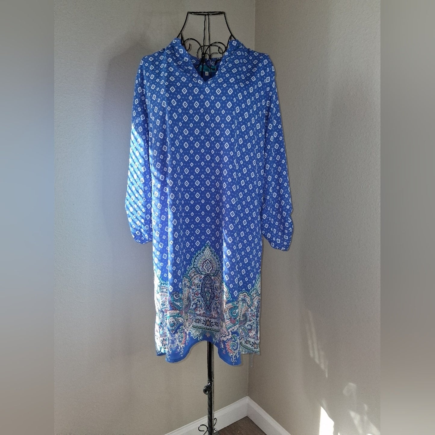 Blue Patterned Long Sleeve Top