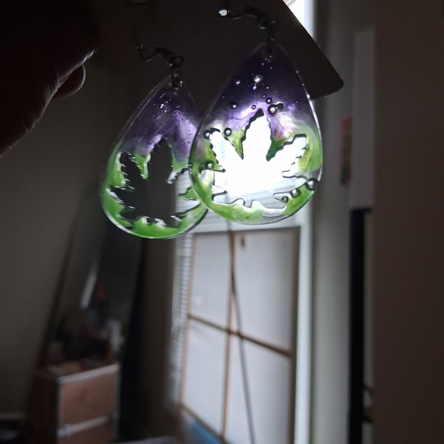 Pretty 420 "Maple Leaf" Epoxy Resin Dangle Earrings Handmade