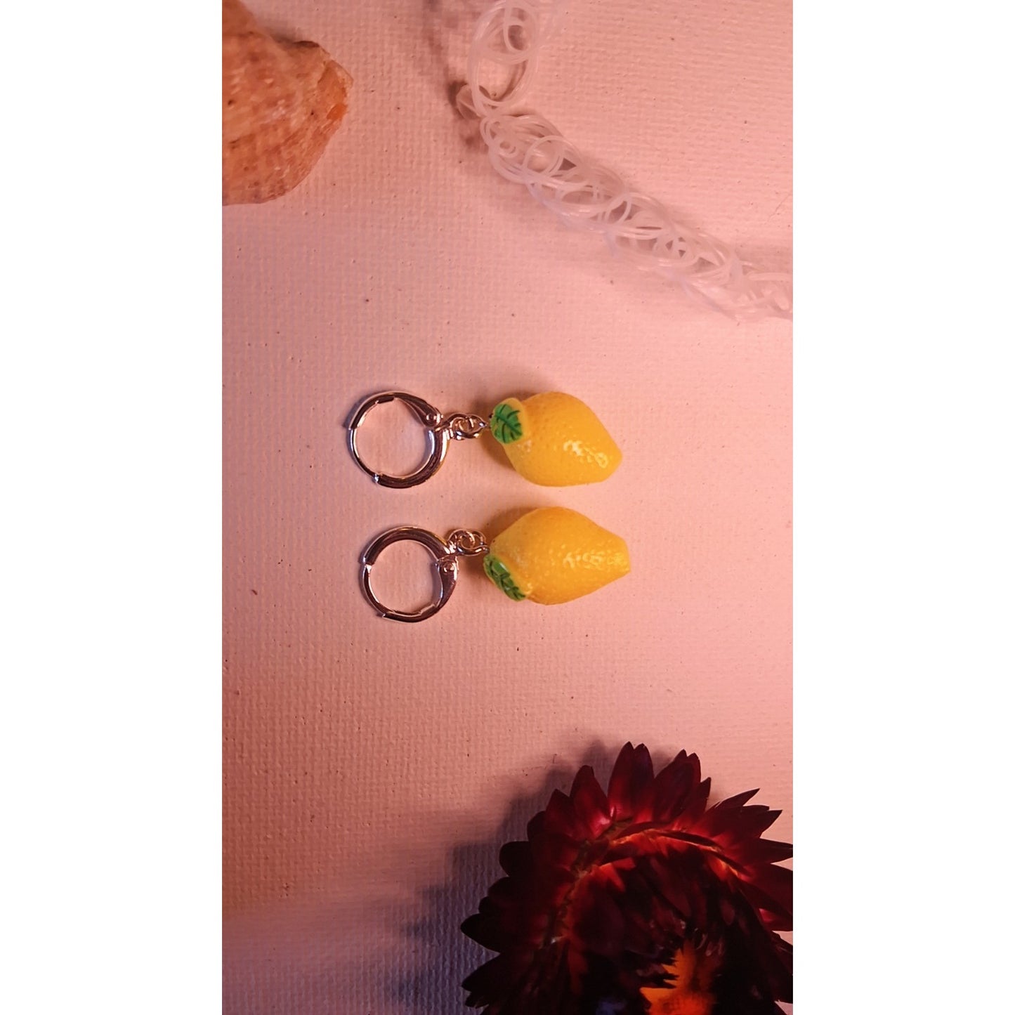 Cute LEMON Stretchy Chocker Necklace And Earring Set White Summer Chic