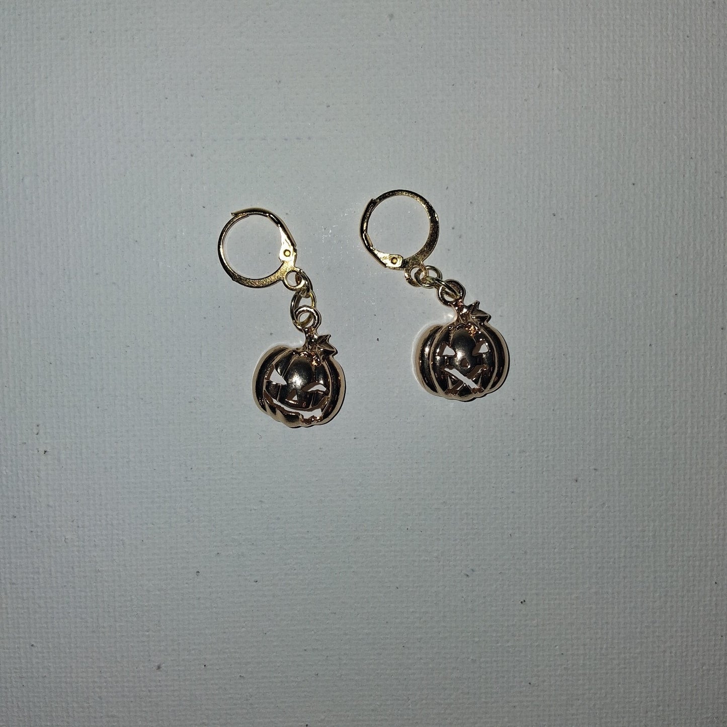 Gold Pumpkin Halloween Earrkng with Carves Faces Asymmetrical Dangle Earrings