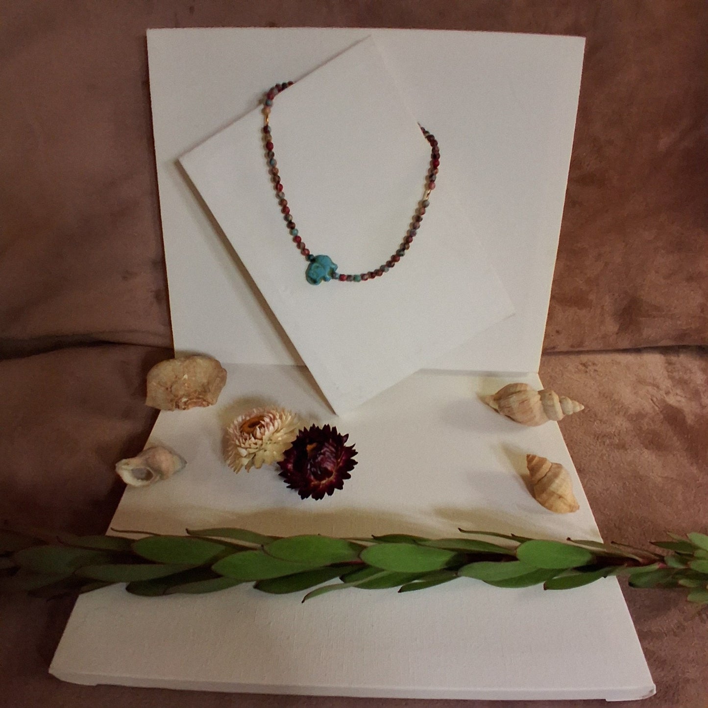 Blue Elephant CHOCKER necklace Ceramic And Stone Crystal Beads