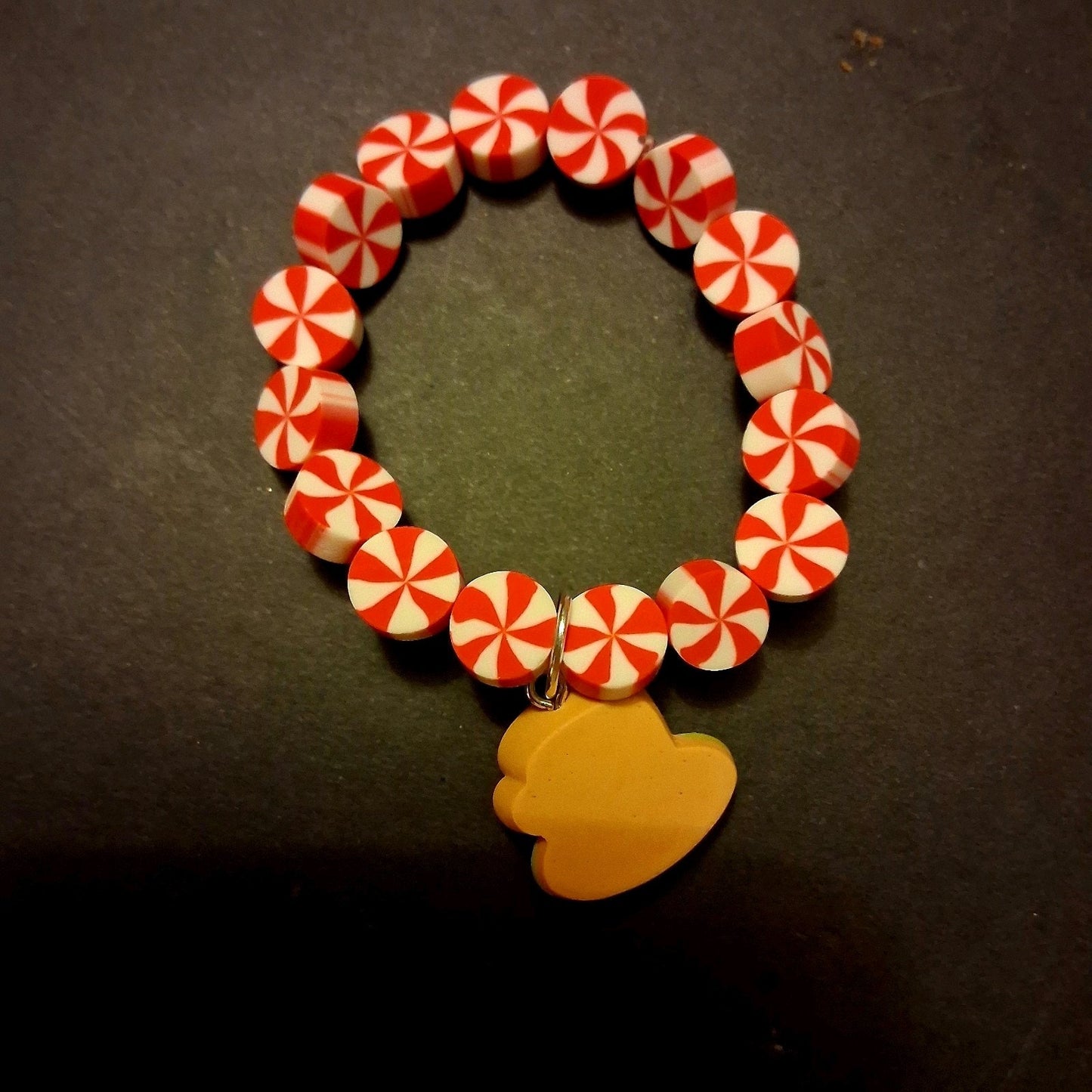 Adorable Peppermint Latte Coffee Charm Bracelet Stretchy Elastic Handmade Gift