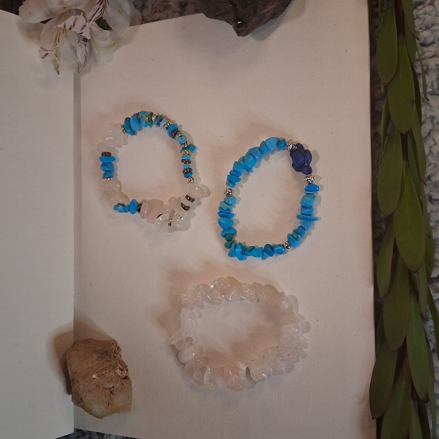 3 Ocean Theme Boho Turtle Bracelet Set, Handmade Elastic Multicolor