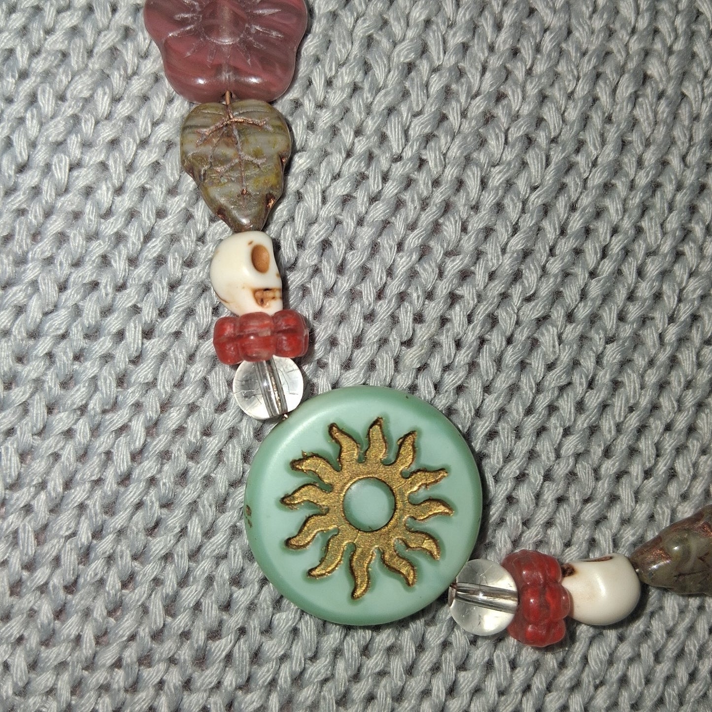 Beautiful Blue Sun Gold Goddess Flower Skull Pendant Tribal Princess Necklace