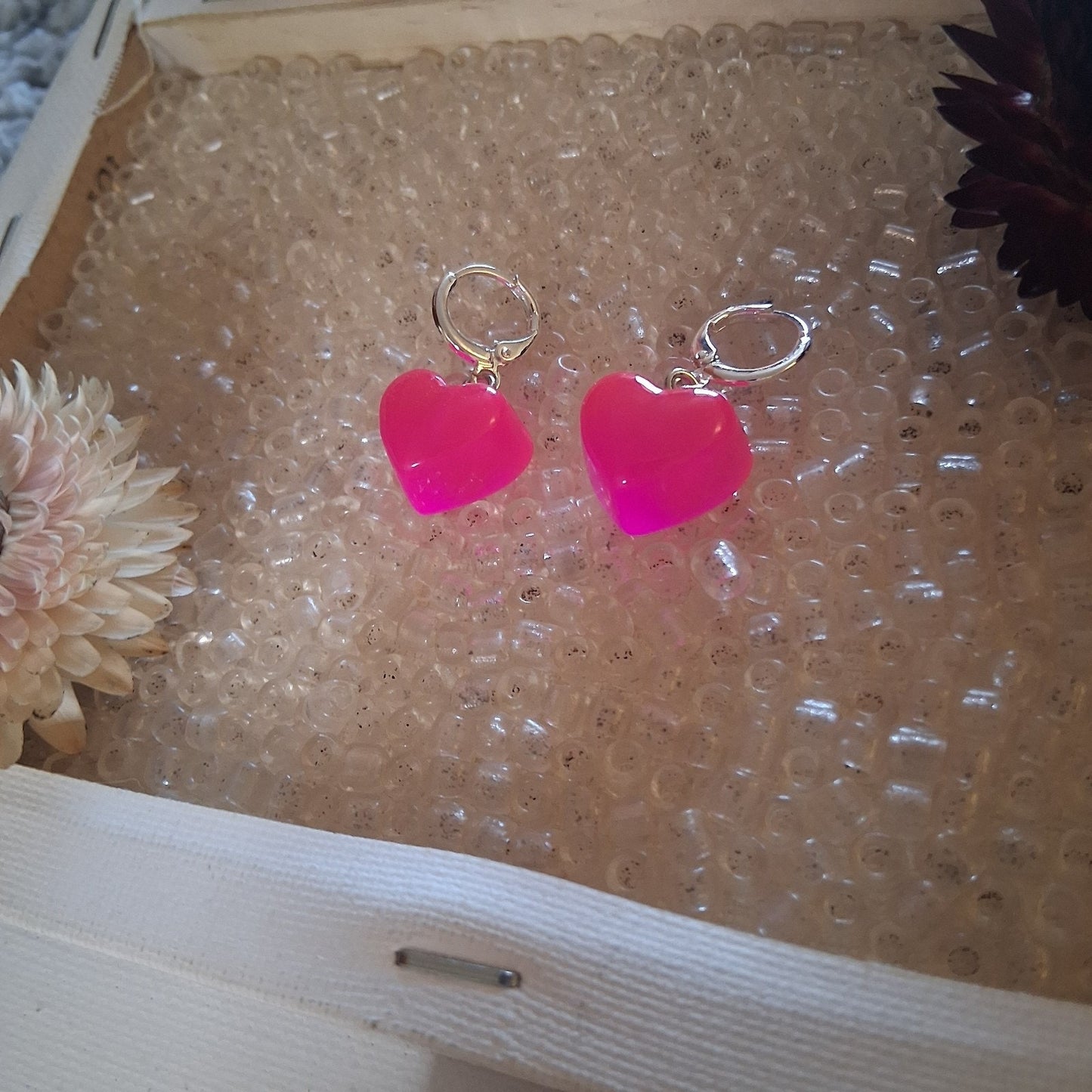 Cute Dangle Bright Pink Silver Earrings Circle Clasp Hook