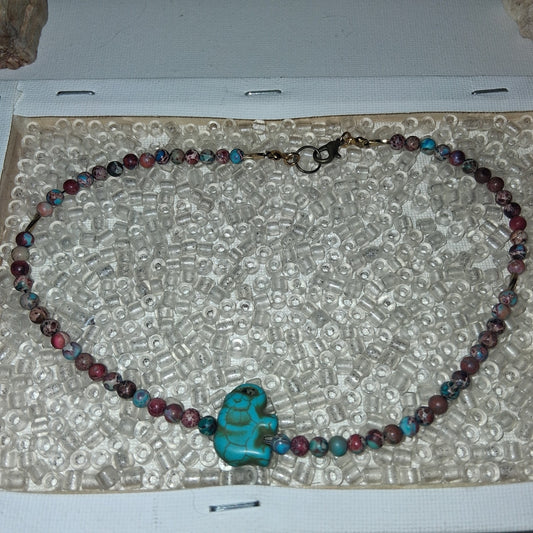 Blue Elephant CHOCKER necklace Ceramic And Stone Crystal Beads