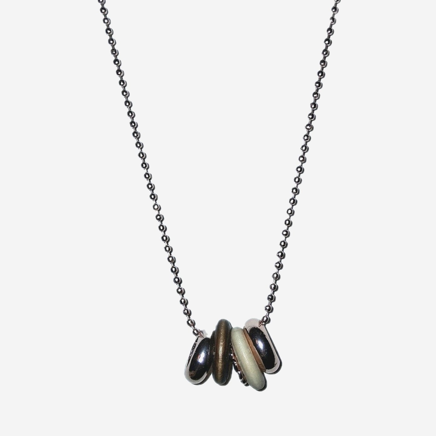 Boho CHAIN Necklace with Rings Unisex Wooden Gold Tone